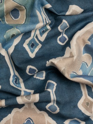 Cotton and Linen Canvas Print – Indigo Painted Diamonds – British Imported Cotton and Linen Canvas Print – Indigo Painted Diamonds – British Imported