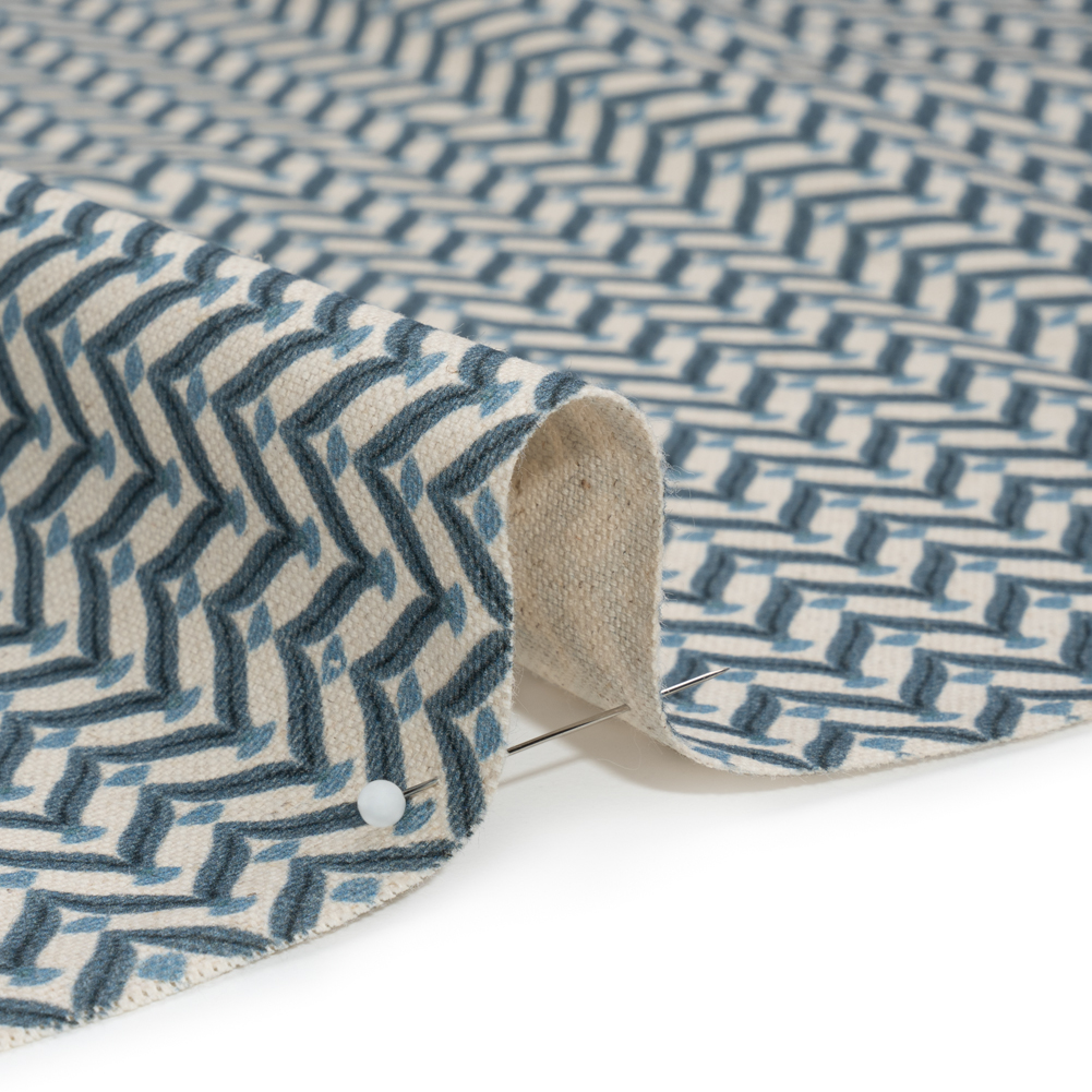 Cotton and Linen Canvas Print – Indigo Leafy Chevrons – British Imported Cotton and Linen Canvas Print – Indigo Leafy Chevrons – British Imported