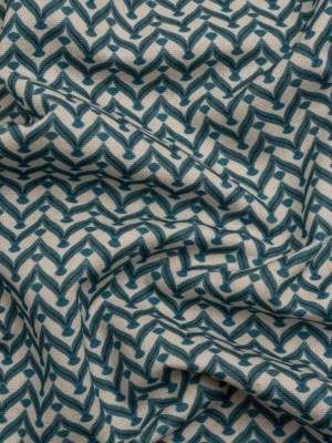 Cotton and Linen Canvas Print – Ocean Leafy Chevrons – British Imported Cotton and Linen Canvas Print – Ocean Leafy Chevrons – British Imported