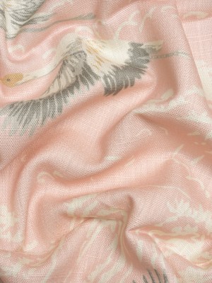 Viscose and Linen Drapery Woven Print – Blush Cranes in the Clouds – British Imported Viscose and Linen Drapery Woven Print – Blush Cranes in the Clouds – British Imported