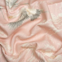 Viscose and Linen Drapery Woven Print – Blush Cranes in the Clouds – British Imported Viscose and Linen Drapery Woven Print – Blush Cranes in the Clouds – British Imported