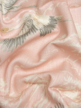 Viscose and Linen Drapery Woven Print – Blush Cranes in the Clouds – British Imported Viscose and Linen Drapery Woven Print – Blush Cranes in the Clouds – British Imported