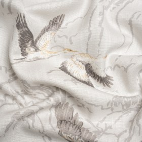 Viscose and Linen Drapery Woven Print – Silver Cranes in the Clouds – British Imported Viscose and Linen Drapery Woven Print – Silver Cranes in the Clouds – British Imported