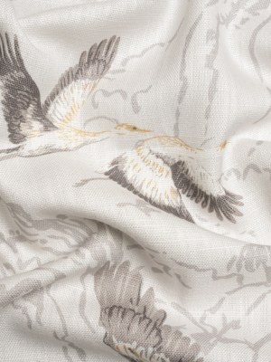Viscose and Linen Drapery Woven Print – Silver Cranes in the Clouds – British Imported Viscose and Linen Drapery Woven Print – Silver Cranes in the Clouds – British Imported