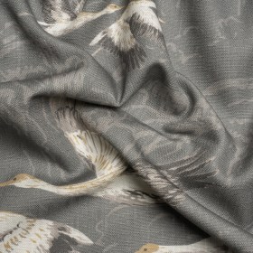 Viscose and Linen Drapery Woven Print – Steel Cranes in the Clouds – British Imported Viscose and Linen Drapery Woven Print – Steel Cranes in the Clouds – British Imported