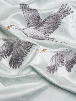 Embroidered Cotton and Polyester Drapery Jacquard – Duckegg Cranes in the Clouds – British Imported Embroidered Cotton and Polyester Drapery Jacquard – Duckegg Cranes in the Clouds – British Imported
