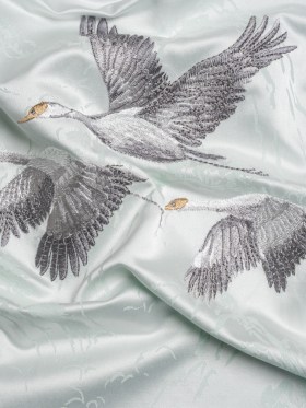 Embroidered Cotton and Polyester Drapery Jacquard – Duckegg Cranes in the Clouds – British Imported Embroidered Cotton and Polyester Drapery Jacquard – Duckegg Cranes in the Clouds – British Imported