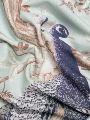 Cotton Canvas Print – Duckegg Peacocks in the Trees – British Imported Cotton Canvas Print – Duckegg Peacocks in the Trees – British Imported