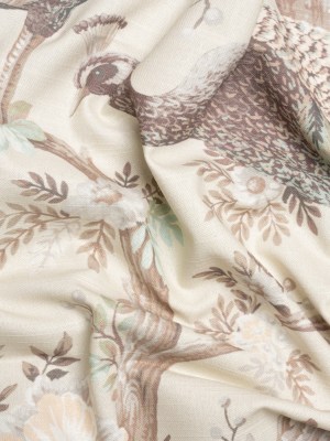 Cotton Canvas Print – Soft Truffle Peacocks in the Trees – British Imported Cotton Canvas Print – Soft Truffle Peacocks in the Trees – British Imported