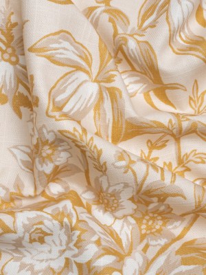 Cotton Canvas Print – Ochre Floral Bouquets – British Imported Cotton Canvas Print – Ochre Floral Bouquets – British Imported