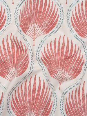 Cotton Canvas Print – Strawberry Palm Leaf Ogee – British Imported Cotton Canvas Print – Strawberry Palm Leaf Ogee – British Imported