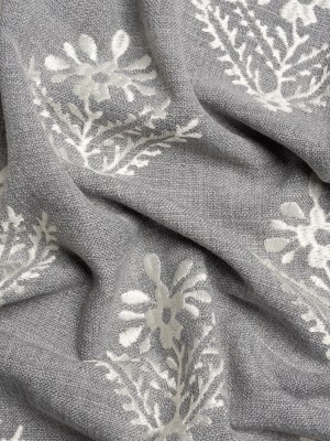Embroidered Textured Drapery Woven – Steel Flowering Ferns – British Imported Embroidered Textured Drapery Woven – Steel Flowering Ferns – British Imported