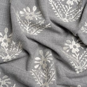 Embroidered Textured Drapery Woven – Steel Flowering Ferns – British Imported Embroidered Textured Drapery Woven – Steel Flowering Ferns – British Imported