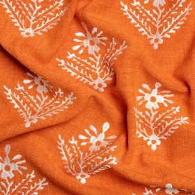 Embroidered Textured Drapery Woven – Tomato Flowering Ferns – British Imported Embroidered Textured Drapery Woven – Tomato Flowering Ferns – British Imported