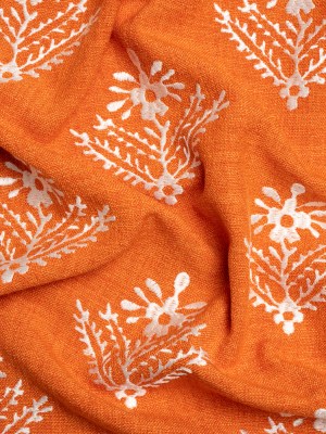 Embroidered Textured Drapery Woven – Tomato Flowering Ferns – British Imported Embroidered Textured Drapery Woven – Tomato Flowering Ferns – British Imported