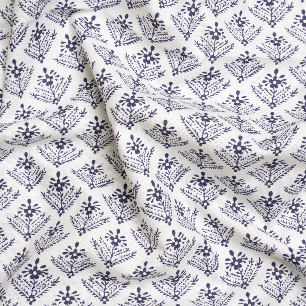 Cotton Canvas Print – French Navy Flowering Ferns – British Imported Cotton Canvas Print – French Navy Flowering Ferns – British Imported