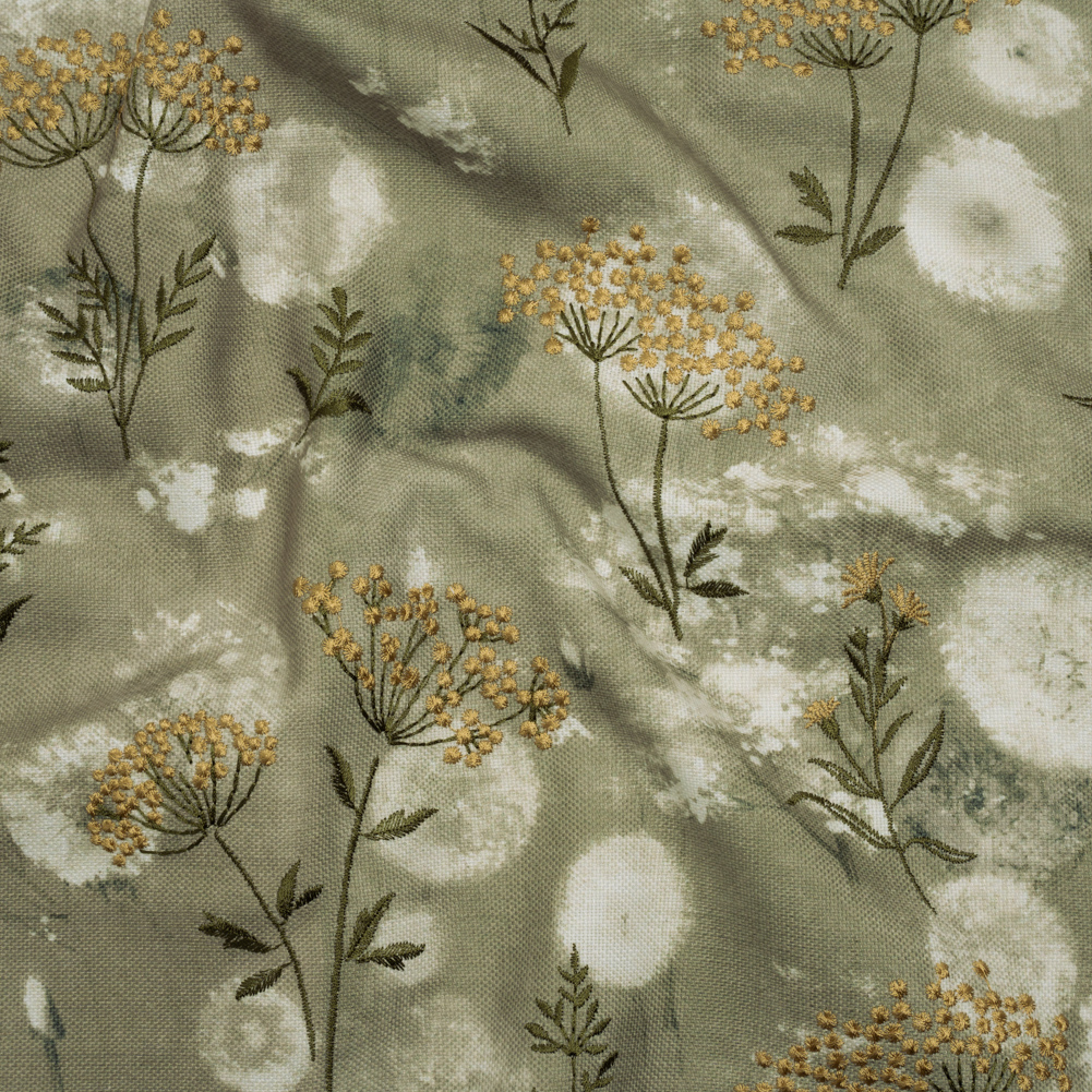 Cotton Canvas Print with Floral Embroidery – Ivy Tie Dye Spots – British Imported Cotton Canvas Print with Floral Embroidery – Ivy Tie Dye Spots – British Imported