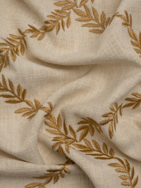 Embroidered Slubbed Drapery Woven – Amber Leafy Lattice – British Imported Embroidered Slubbed Drapery Woven – Amber Leafy Lattice – British Imported
