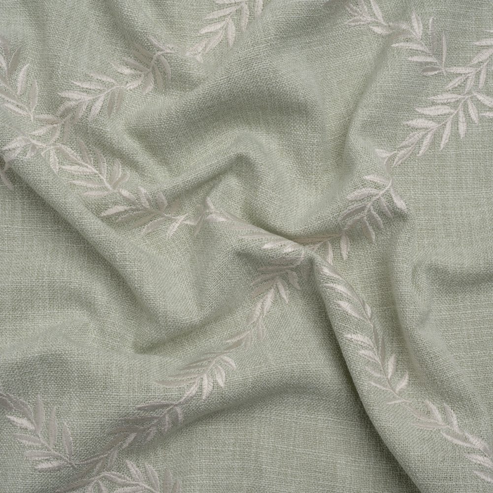 Embroidered Slubbed Drapery Woven – Duckegg Leafy Lattice – British Imported Embroidered Slubbed Drapery Woven – Duckegg Leafy Lattice – British Imported