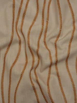 Embroidered Linen-Look Polyester Drapery Woven – Copper Leafy Wavy Lines and Watercolor Texture – British Imported Embroidered Linen-Look Polyester Drapery Woven – Copper Leafy Wavy Lines and Watercolor Texture – British Imported