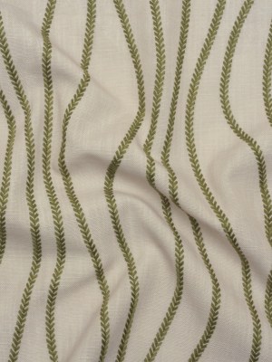 Embroidered Linen-Look Polyester Drapery Woven – Moss Leafy Wavy Lines and Watercolor Texture – British Imported Embroidered Linen-Look Polyester Drapery Woven – Moss Leafy Wavy Lines and Watercolor Texture – British Imported