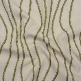Embroidered Linen-Look Polyester Drapery Woven – Moss Leafy Wavy Lines and Watercolor Texture – British Imported Embroidered Linen-Look Polyester Drapery Woven – Moss Leafy Wavy Lines and Watercolor Texture – British Imported