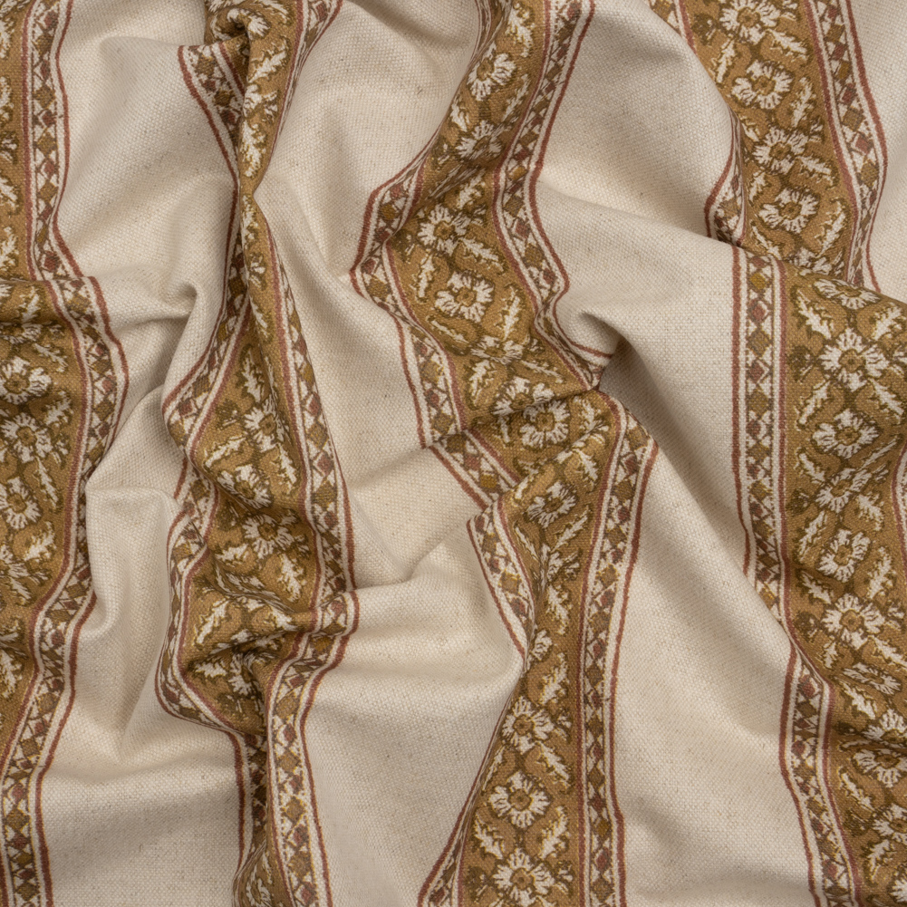 Brushed Cotton and Linen Canvas – Cider Flowers and Diamonds Stripes – British Imported Brushed Cotton and Linen Canvas – Cider Flowers and Diamonds Stripes – British Imported