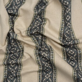 Brushed Cotton and Linen Canvas – Indigo Flowers and Diamonds Stripes – British Imported Brushed Cotton and Linen Canvas – Indigo Flowers and Diamonds Stripes – British Imported