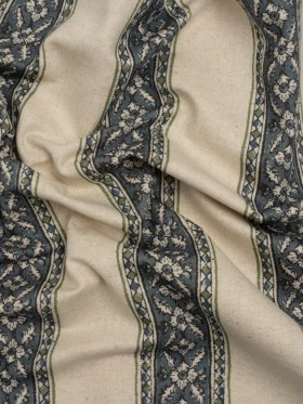 Brushed Cotton and Linen Canvas – Indigo Flowers and Diamonds Stripes – British Imported Brushed Cotton and Linen Canvas – Indigo Flowers and Diamonds Stripes – British Imported