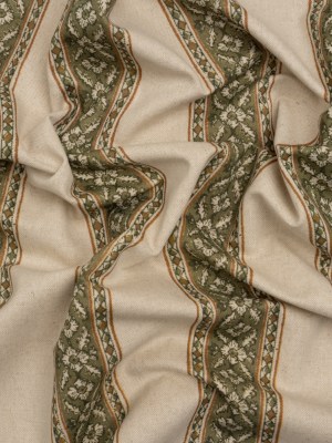 Brushed Cotton and Linen Canvas – Oregano Flowers and Diamonds Stripes – British Imported Brushed Cotton and Linen Canvas – Oregano Flowers and Diamonds Stripes – British Imported