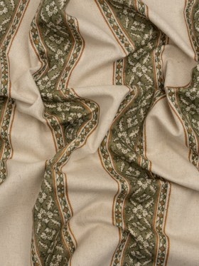 Brushed Cotton and Linen Canvas – Oregano Flowers and Diamonds Stripes – British Imported Brushed Cotton and Linen Canvas – Oregano Flowers and Diamonds Stripes – British Imported