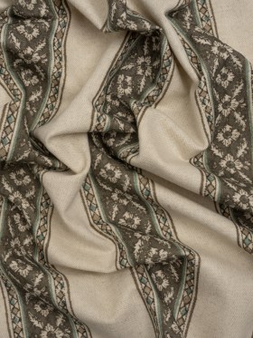 Brushed Cotton and Linen Canvas – Truffle Flowers and Diamonds Stripes – British Imported Brushed Cotton and Linen Canvas – Truffle Flowers and Diamonds Stripes – British Imported