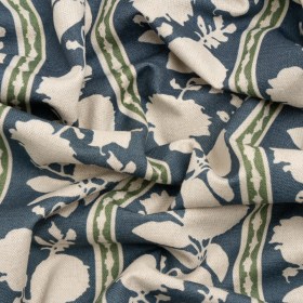 Brushed Cotton and Linen Canvas – Indigo Floral Silhouette Stripes – British Imported Brushed Cotton and Linen Canvas – Indigo Floral Silhouette Stripes – British Imported