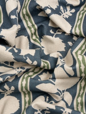 Brushed Cotton and Linen Canvas – Indigo Floral Silhouette Stripes – British Imported Brushed Cotton and Linen Canvas – Indigo Floral Silhouette Stripes – British Imported
