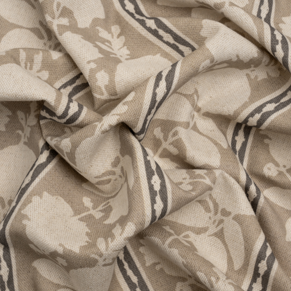 Brushed Cotton and Linen Canvas – Jute Floral Silhouette Stripes – British Imported Brushed Cotton and Linen Canvas – Jute Floral Silhouette Stripes – British Imported