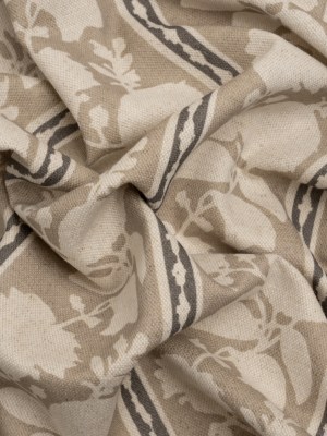 Brushed Cotton and Linen Canvas – Jute Floral Silhouette Stripes – British Imported Brushed Cotton and Linen Canvas – Jute Floral Silhouette Stripes – British Imported