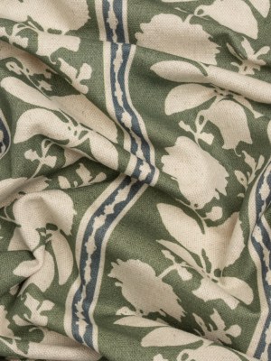 Brushed Cotton and Linen Canvas – Thyme Floral Silhouette Stripes – British Imported Brushed Cotton and Linen Canvas – Thyme Floral Silhouette Stripes – British Imported