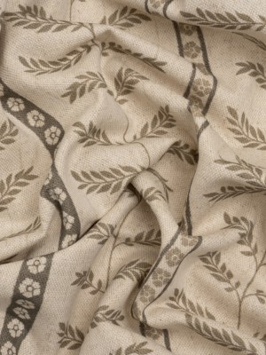 Brushed Cotton and Linen Canvas – Jute Fern Leaves and Flower Stripes – British Imported Brushed Cotton and Linen Canvas – Jute Fern Leaves and Flower Stripes – British Imported