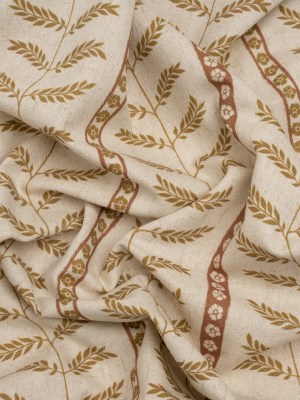 Brushed Cotton and Linen Canvas – Sienna Fern Leaves and Flower Stripes – British Imported Brushed Cotton and Linen Canvas – Sienna Fern Leaves and Flower Stripes – British Imported