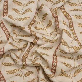 Brushed Cotton and Linen Canvas – Sienna Fern Leaves and Flower Stripes – British Imported Brushed Cotton and Linen Canvas – Sienna Fern Leaves and Flower Stripes – British Imported