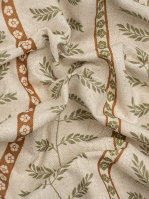Brushed Cotton and Linen Canvas – Spice Fern Leaves and Flower Stripes – British Imported Brushed Cotton and Linen Canvas – Spice Fern Leaves and Flower Stripes – British Imported