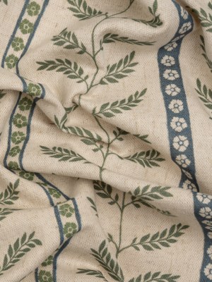 Brushed Cotton and Linen Canvas – Thyme Fern Leaves and Flower Stripes – British Imported Brushed Cotton and Linen Canvas – Thyme Fern Leaves and Flower Stripes – British Imported