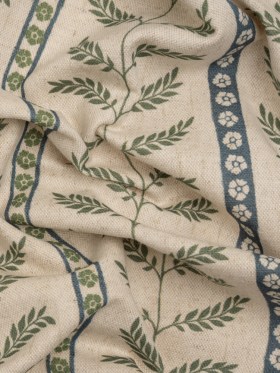 Brushed Cotton and Linen Canvas – Thyme Fern Leaves and Flower Stripes – British Imported Brushed Cotton and Linen Canvas – Thyme Fern Leaves and Flower Stripes – British Imported