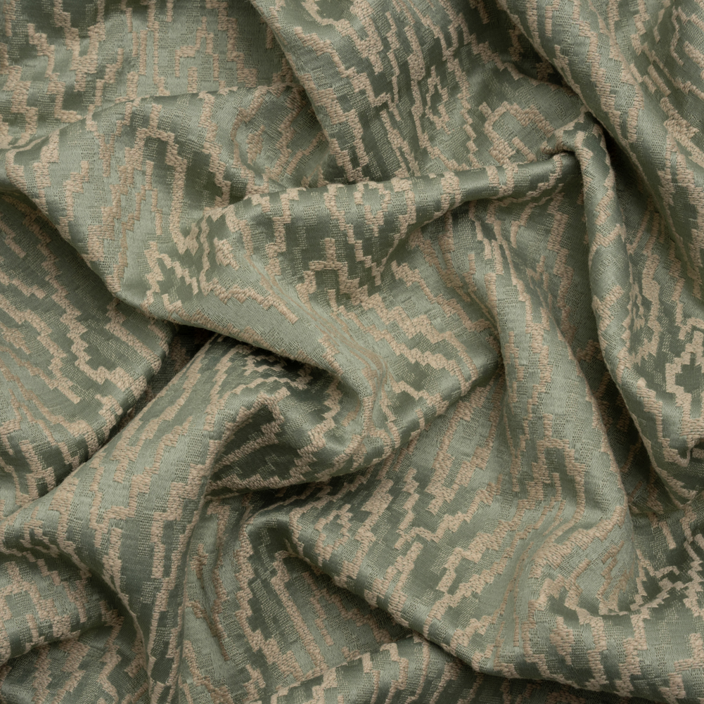 Geometric Recycled Polyester and Cotton Drapery Jacquard – Eucalyptus – British Imported Geometric Recycled Polyester and Cotton Drapery Jacquard – Eucalyptus – British Imported