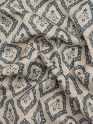 Brushed Cotton and Linen Canvas Print – Indigo Framed Floral – British Imported Brushed Cotton and Linen Canvas Print – Indigo Framed Floral – British Imported