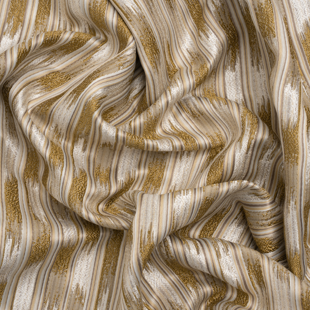 Recycled Polyester Drapery Jacquard – Ochre Streaking Stripes – British Imported Recycled Polyester Drapery Jacquard – Ochre Streaking Stripes – British Imported