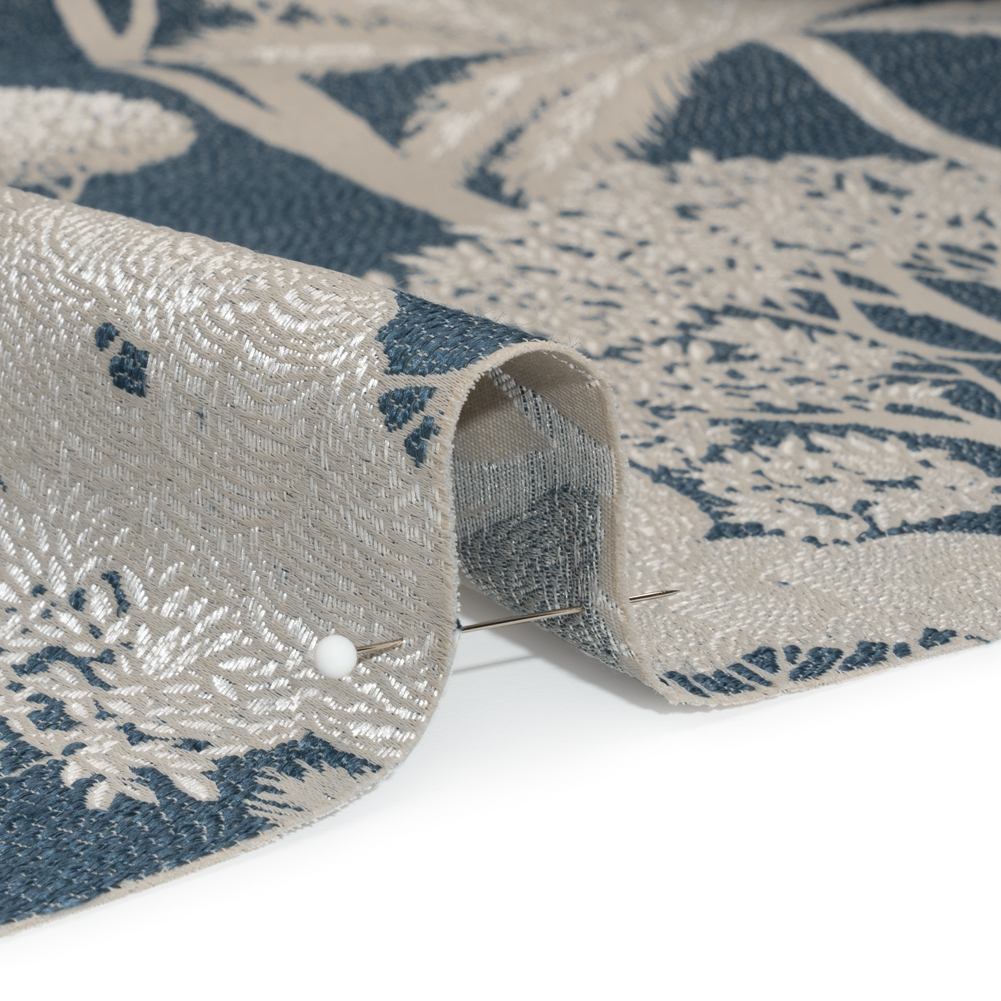 Recycled Polyester Drapery Jacquard – Indigo Jungle Trees – British Imported Recycled Polyester Drapery Jacquard – Indigo Jungle Trees – British Imported