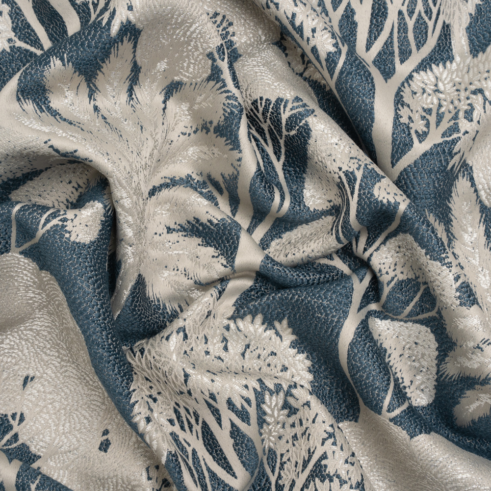 Recycled Polyester Drapery Jacquard – Indigo Jungle Trees – British Imported Recycled Polyester Drapery Jacquard – Indigo Jungle Trees – British Imported