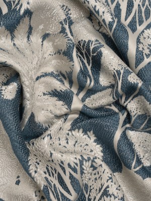 Recycled Polyester Drapery Jacquard – Indigo Jungle Trees – British Imported Recycled Polyester Drapery Jacquard – Indigo Jungle Trees – British Imported
