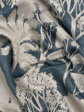 Recycled Polyester Drapery Jacquard – Indigo Jungle Trees – British Imported Recycled Polyester Drapery Jacquard – Indigo Jungle Trees – British Imported